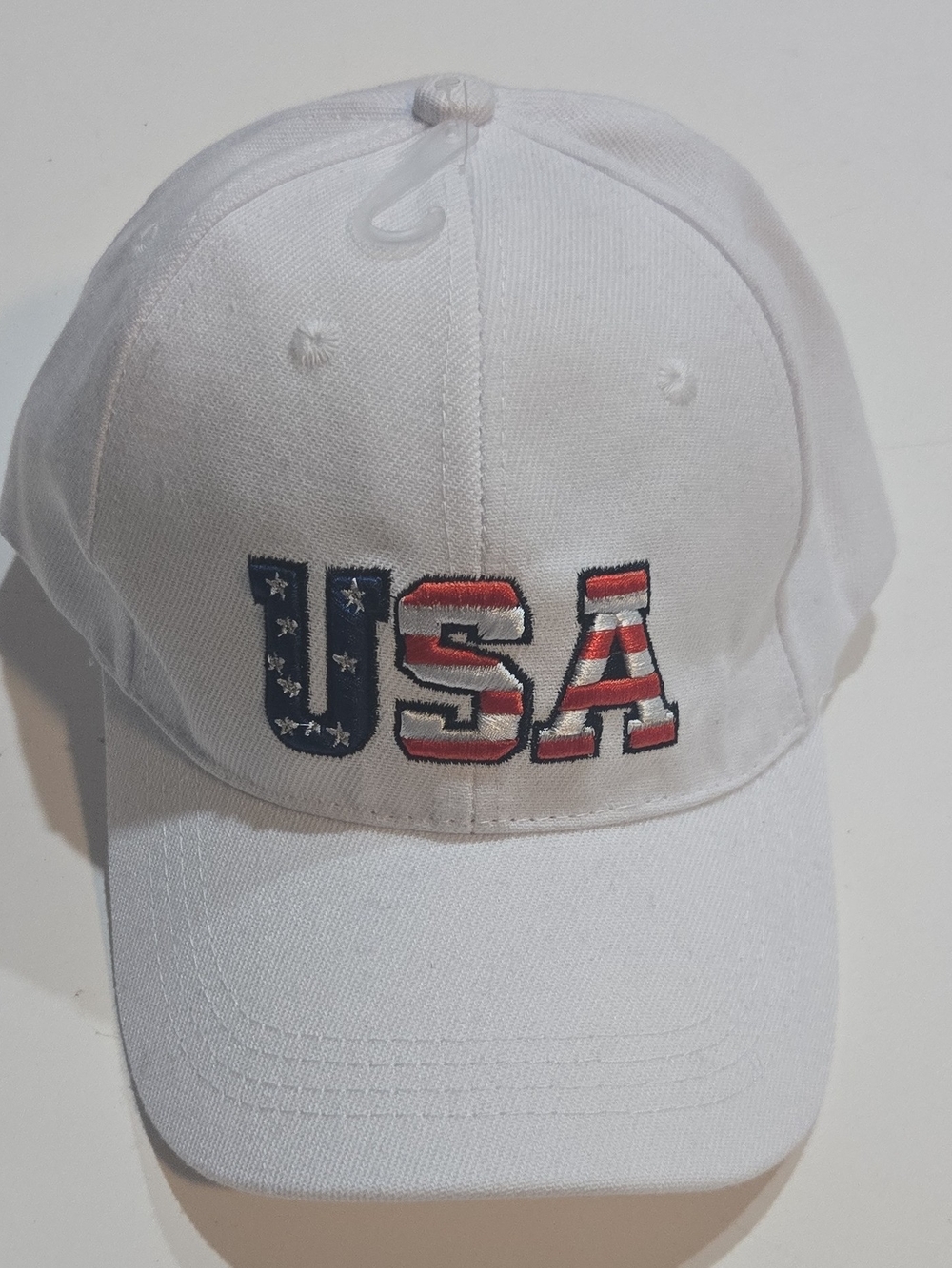 White USA Embroidered Baseball Cap